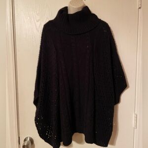 Women’s Sz Medium Black Acrylic Wool Blend Cable Knit Sweater Cape Poncho